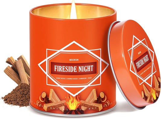 Fireside Night Fall Scented Candle – 9 oz Soy Wax in Travel-Friendly Reusable Tin, Non-Toxic & Clean Burning, 50-Hour Burn – Cozy Autumn Fragrance, Holiday Gift & Fall Decor for Women & Men