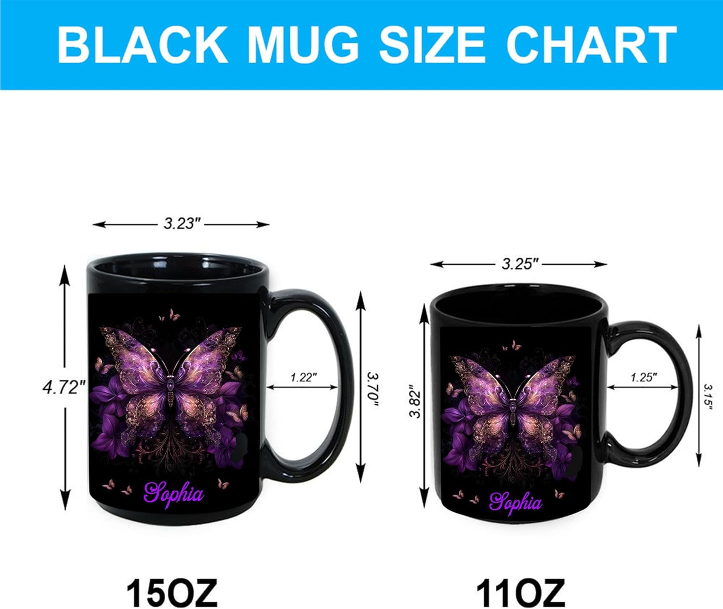 Hyturtle Personalized Purple Butterfly Mug - Butterfly Gifts For Women Lovers - Animal Gift For Bird Lover Her - Bird Gifts For Mom on Mother Day - Custom Name Coffee Cup Ceramic Mug 11 Oz 15 Oz