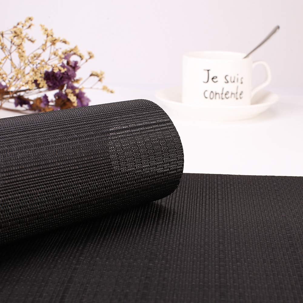 Myir JUN Placemats Set of 4, Vinyl Woven Placemats Place Mats Indoor Set of 4 Washable Table Mats Non-Slip Place mats for Dining Table (Black, Set of 4)