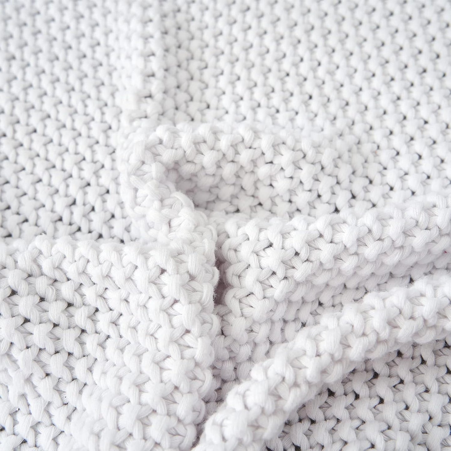 Chunky Cable Knit Throw Blanket Lightweight White 100% Organic Cotton Blanket for Sofa Couch Bed Baby Nursery, Rustic Shabby Chic Modern Farmhouse, Pure White 51” x 63” Give Laundering Bag