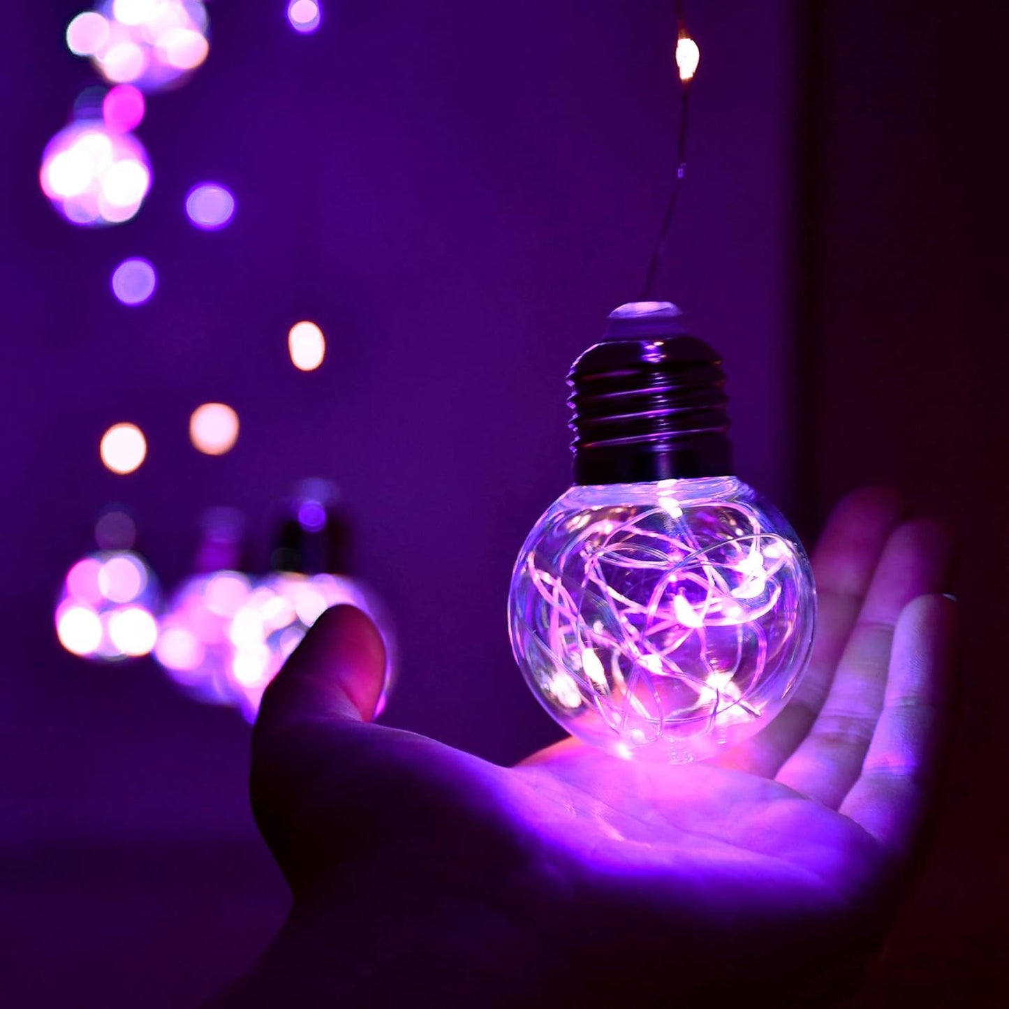 YOLIGHT Wishing Ball Curtain Lights 200 LED Window Curtain String Lights with Remote, USB Battery Powered Twinkle Globe Fairy Lights for Wedding Party Bedroom Halloween Christmas Decoration (Purple)