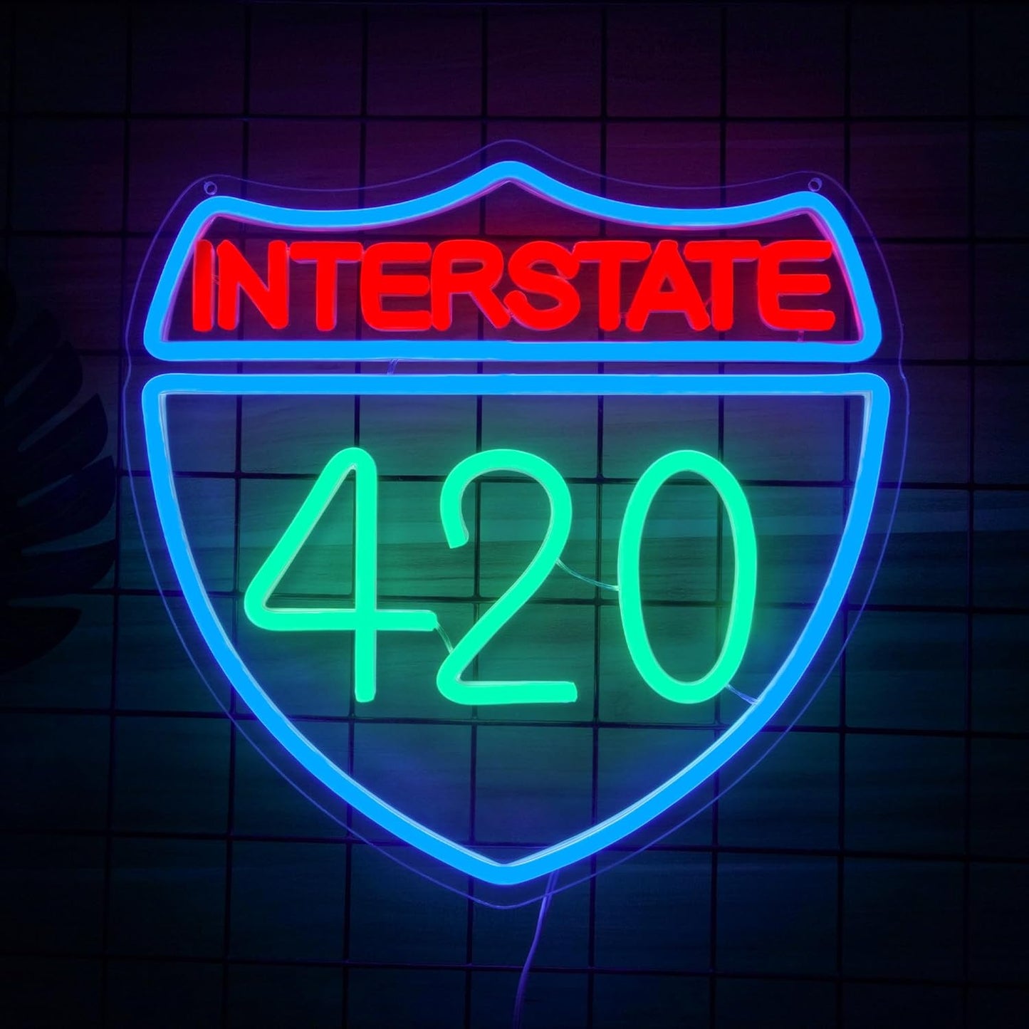 Interstate 420 Neon Sign Green Leaf Neon Signs for Wall Decor Dimmable 420 Theme Light Vintage Route Neon Light Sign for Game Room Man Cave Bar Decor Suitable Gift for Party Birthday（12.6 * 12.3inch）