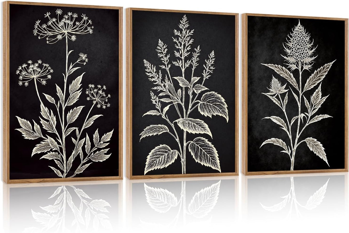 HPNIUB Vintage Floral Framed Canvas Wall Art Set, Minimalist Botanical Wall Decor, Nature Inspired Wildflower Leaf Wall Painting, Farmhouse Neutral Artwork for Living Room, Bedroom, Office-16 x24 x3