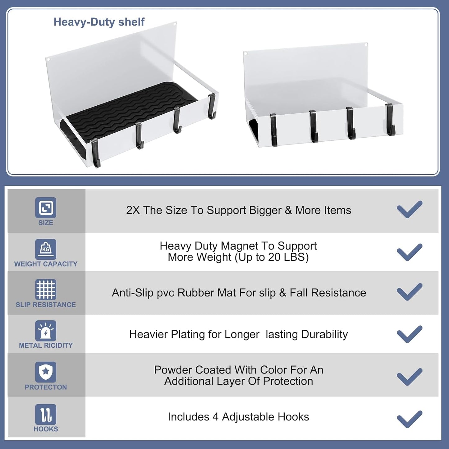 3 Pack Magnet Garage Organizer Magnetic Spice Rack for Refrigerator 20 lb Capacity Shelf Hanging Heavy Duty Magnetic Fridge Side for Organize Garage Tools (White)