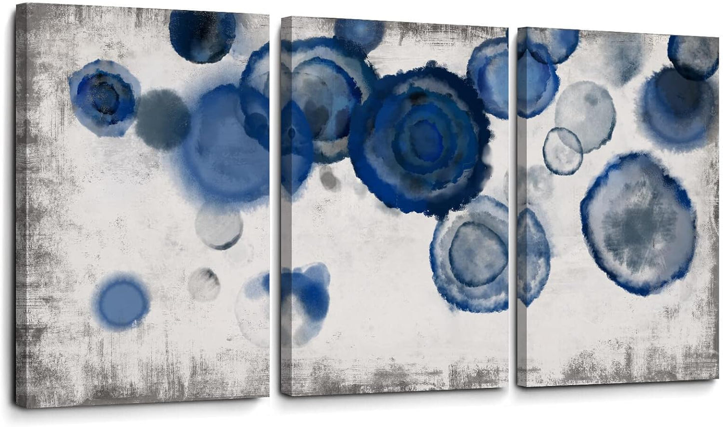YJYart Abstract Watercolor Wall Painting Pictures for Bathroom Wall Decor Navy Blue Canvas Prints Blue and White Wall Art for Bedroom Kitchen Office 12"x16"x3p