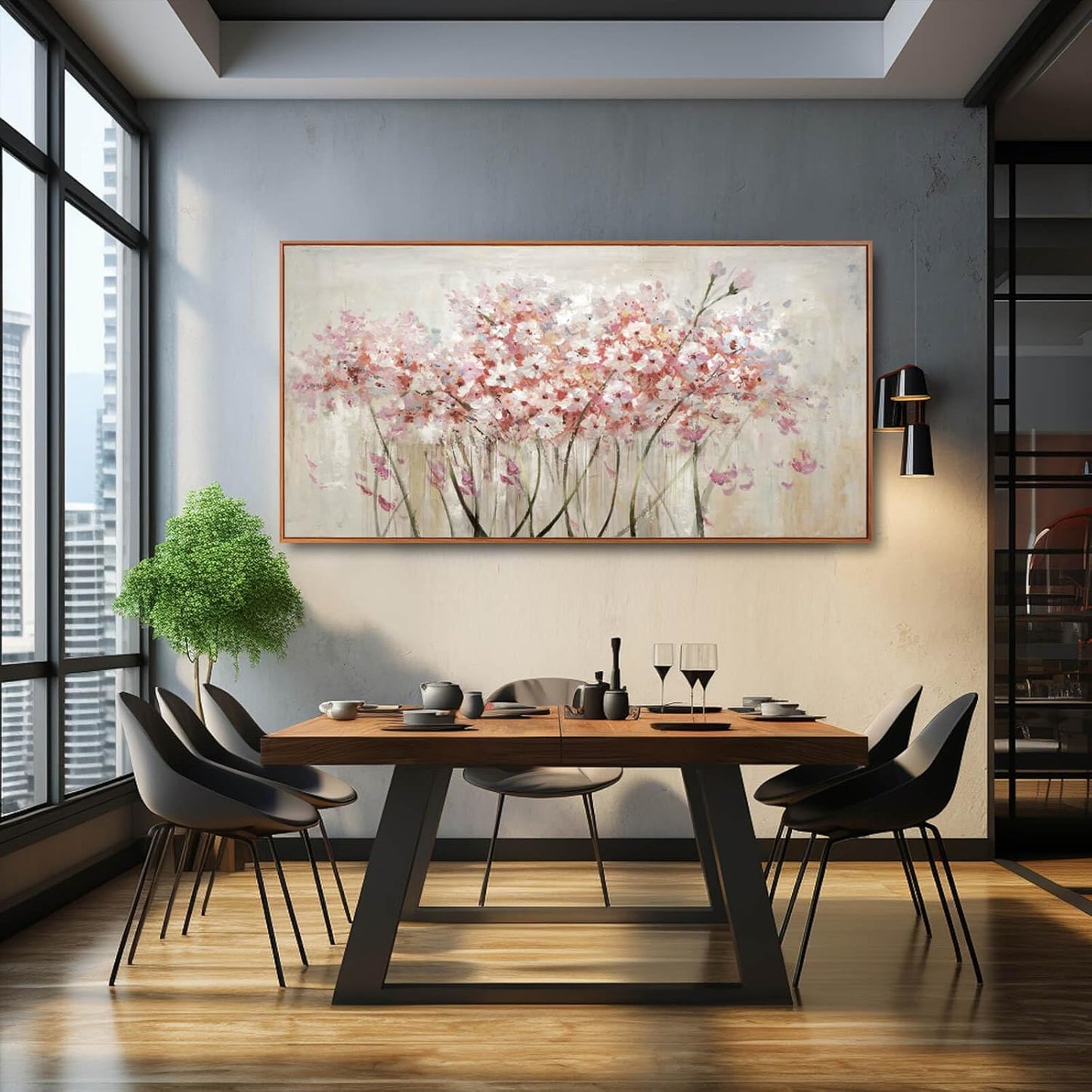 Pink Large Framed Canvas Wall Art Botanical Photo Canvas 29"x58" Artwork for Living Room Kitchen Women Room Decor for Bedroom