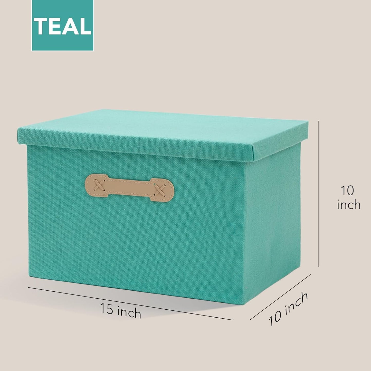 Enzk&Unity Decorative Storage Bins with Lids, Fabric Linen Foldable Storage Box with Handle Home Organizer for Shelf, Closet, Bedroom, Living Room, Office, 3 Packs, Teal