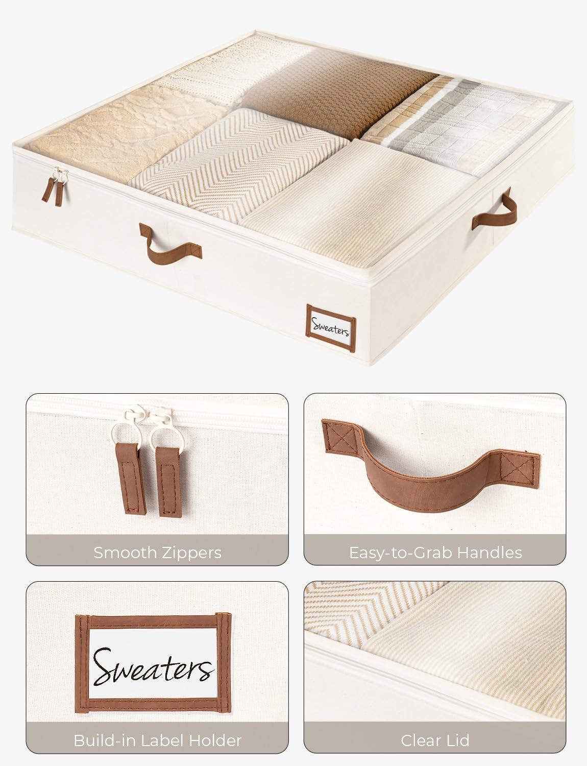 StorageWorks Underbed Storage Box, Under Bed Clothes Organizer With Sturdy Structure and Ultra Thick Fabric, Beige, 33" L x 31" W x 6 ¾ "H, 2 pack