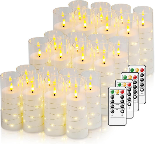 Flickering Flameless LED Candles,Battery Operated Candles 24 Pcs with Embedded Star String,Acrylic LED Pillar Candles with Remote,Suitable for Home Decoration to Create an Atmosphere (White)
