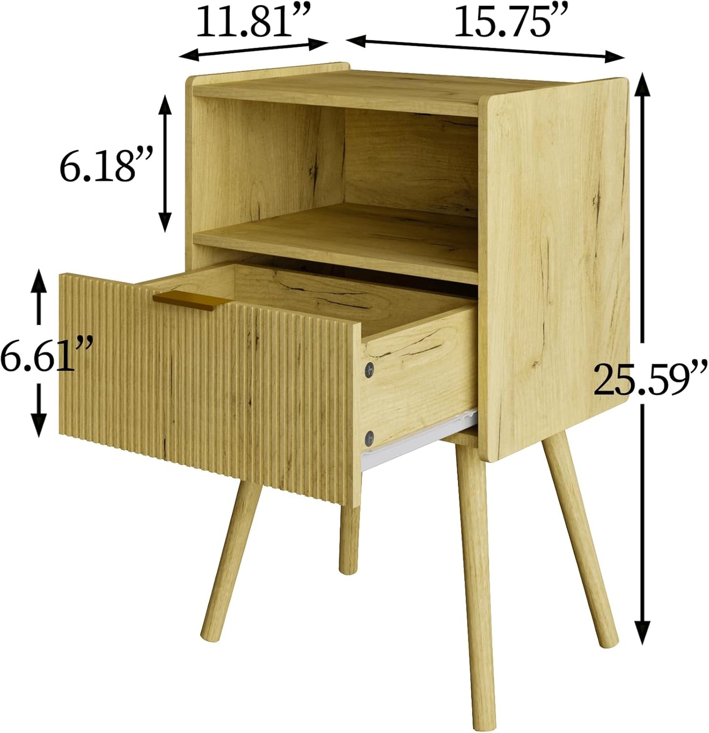 Nightstand,Modern Bedside Table with Storage Drawer and Open Wood Shelf, Accent Night Stand with Solid Wood Legs for Living Room, Bedroom and Small Spaces,Easy Assembly (Yellow Oak)