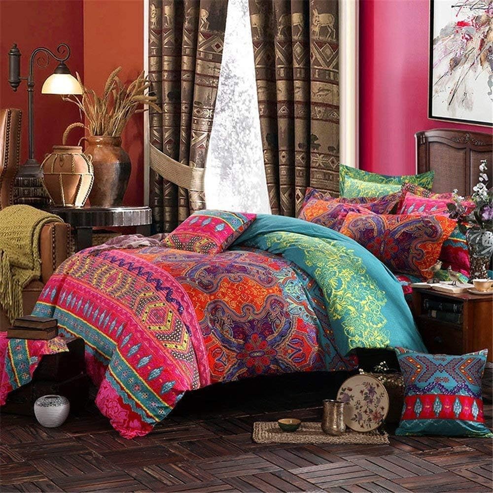 ABREEZE 3Pcs Bohemia Retro Bedding Ethnic Vintage Floral Duvet Cover Boho Bedding 100% Brushed Cotton Bedding Sets Damask Paisley Coloful Mandala Down Comforter Cover,Twin
