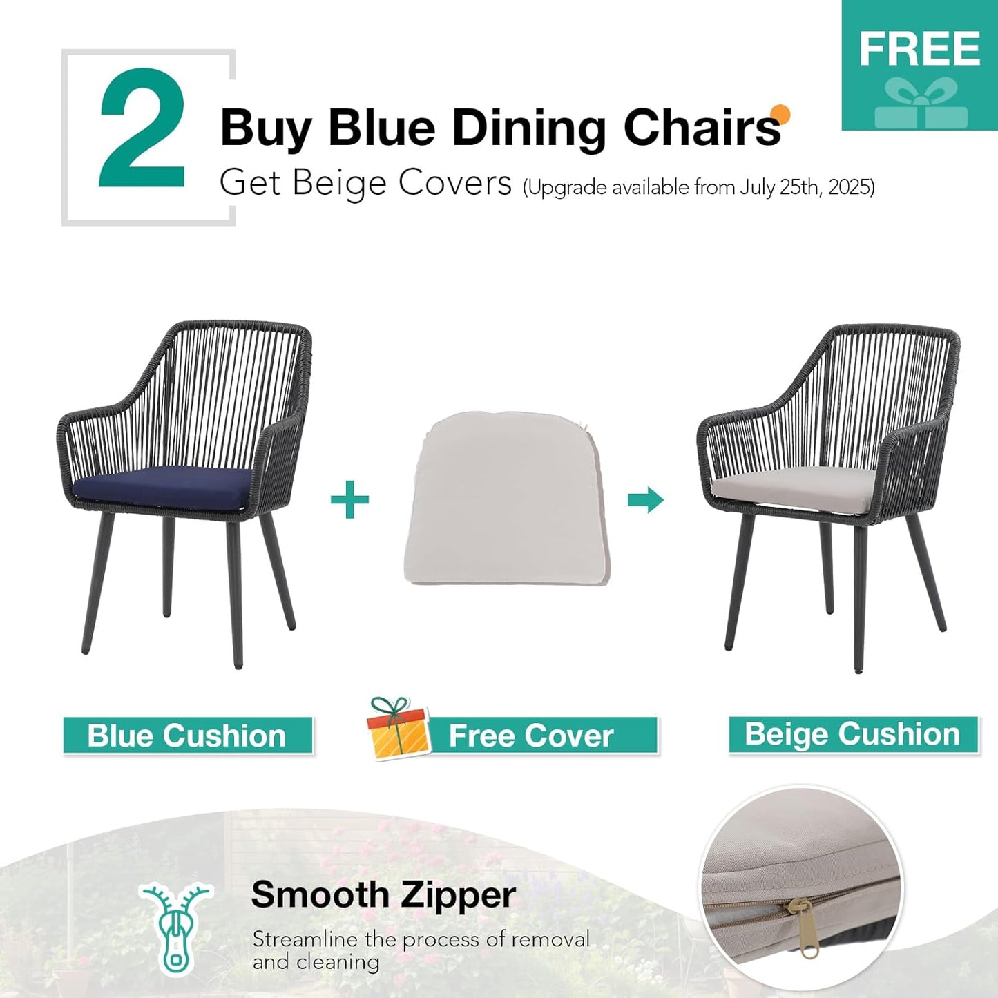 Patiorama Outdoor Dining Chairs, Patio Dining Chair Set of 4, All-Weather Woven Rope Rattan Chairs, Outdoor Dining Wicker Chair with Armrests for Indoor Balcony Pool Backyard(Blue)