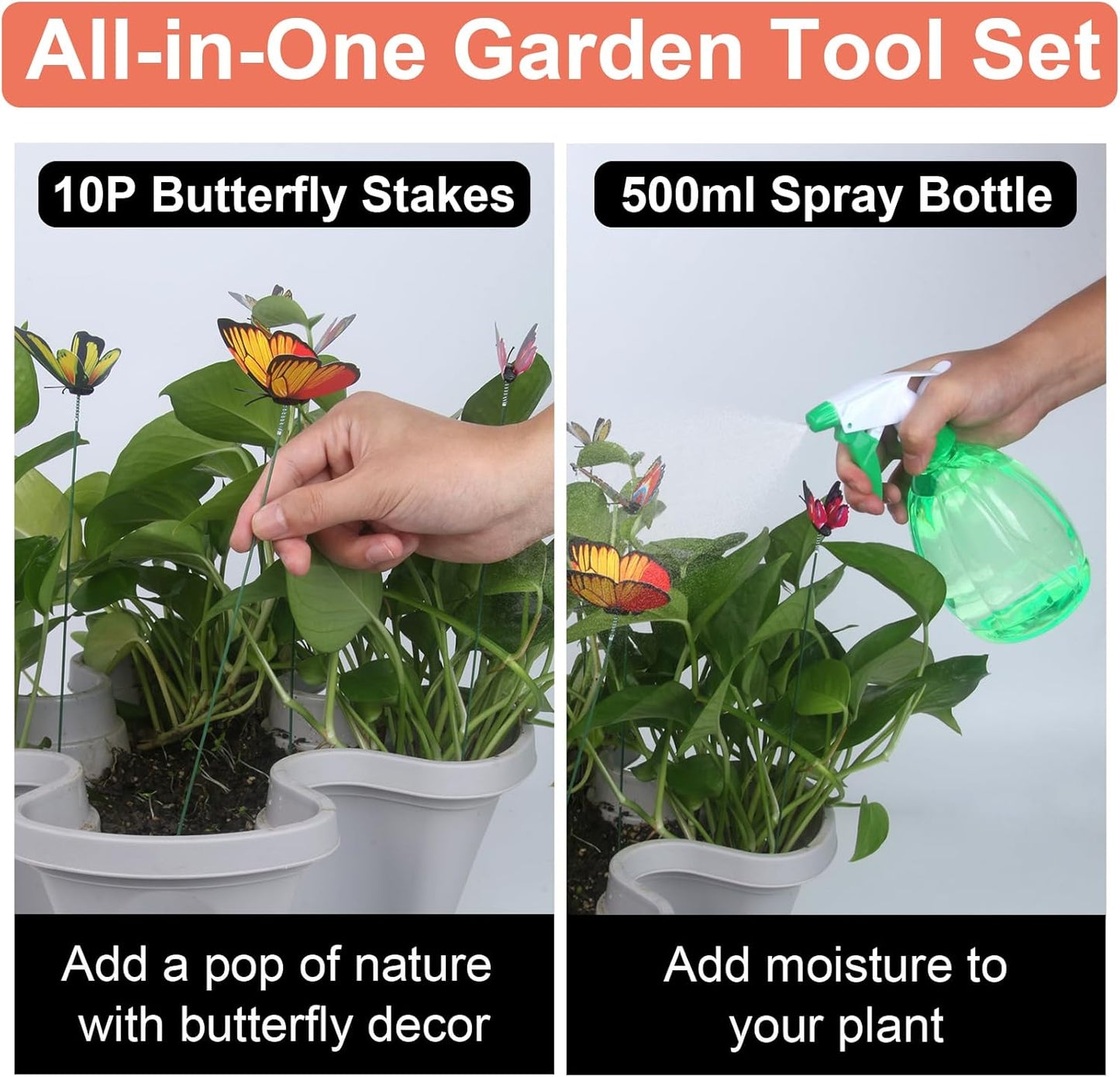 Vertical Planter, 7 Tier Stackable Strawberry Planter with Garden Tool Set, Movable Indoor/Outdoor Garden Herb Pot for Growing Vegetables and Succulents, Gray