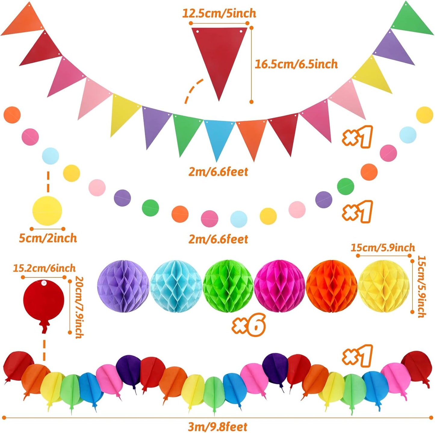 Fiesta Party Decorations - Easy to Assemble Multicolored Paper Fan Honeycomb Ball Garland Hanging Swirl for Mexican Party Cinco De Mayo Taco Themed Party Decorations Birthday Rainbow Parties