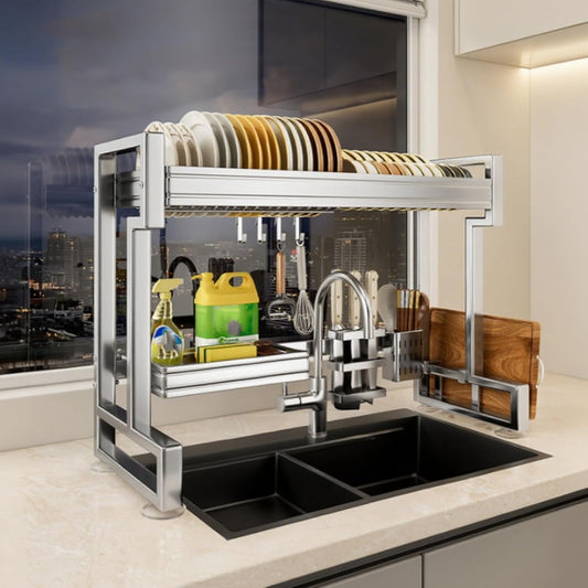 Kitchen Sink Rack Sink Above The Dish Drain Dish Washing Rack Stainless Steel Multifunctional Dish Storage Rack,Over The Sink Drying Rack for Dishes(1,65cm/25.6in)