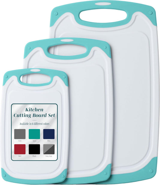 Cutting Boards for Kitchen - BPA-Free Chopping Board - Different Sizes & Non Slip Handles - Reversible, Large Cutting Board Set - Unique Gifts for Cooks Who Have Everything - 3-Pack Aqua