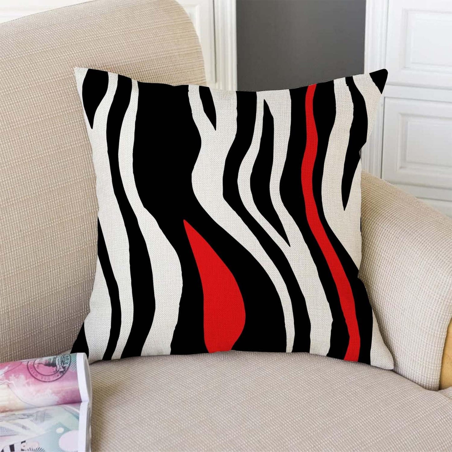 TSSOHU Throw Pillow Cover Geometric Black and White Red Abstract Line Decorative Pillow Case Home Decor Square 18x18 Inches Pillowcase