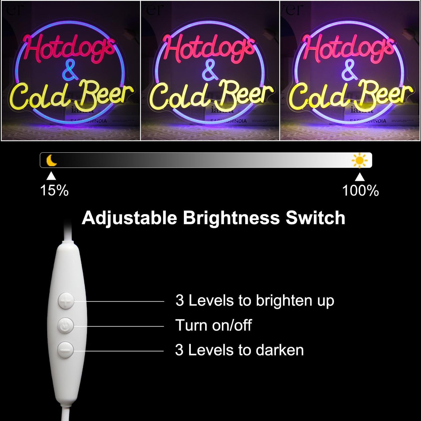 Hot Dogs and Cold Beer Neon Sign for Wall Decor Dimmable Bar Neon Light Sign Colorful LED Neon Signs Beer Neon Light Wall Art LED Sign for Bar Restaurant Shop Food Court Party Decor