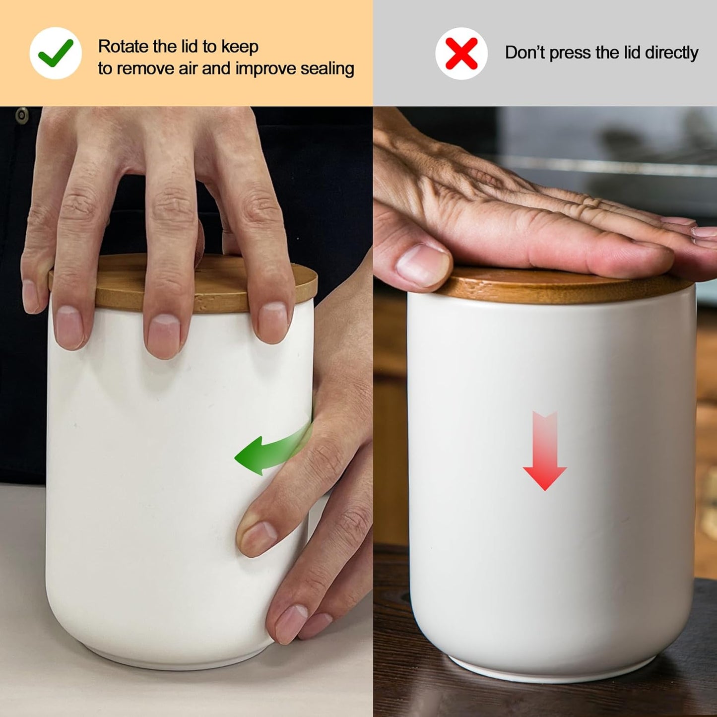 White Canister Sets for Kitchen, 3pcs Ceramic Canisters with Airtight Wooden Lid, Food Storage Jar, Large Kitchen Storage Containers for Serving Coffee Beans, Tea, Sugar, Salt, Spices