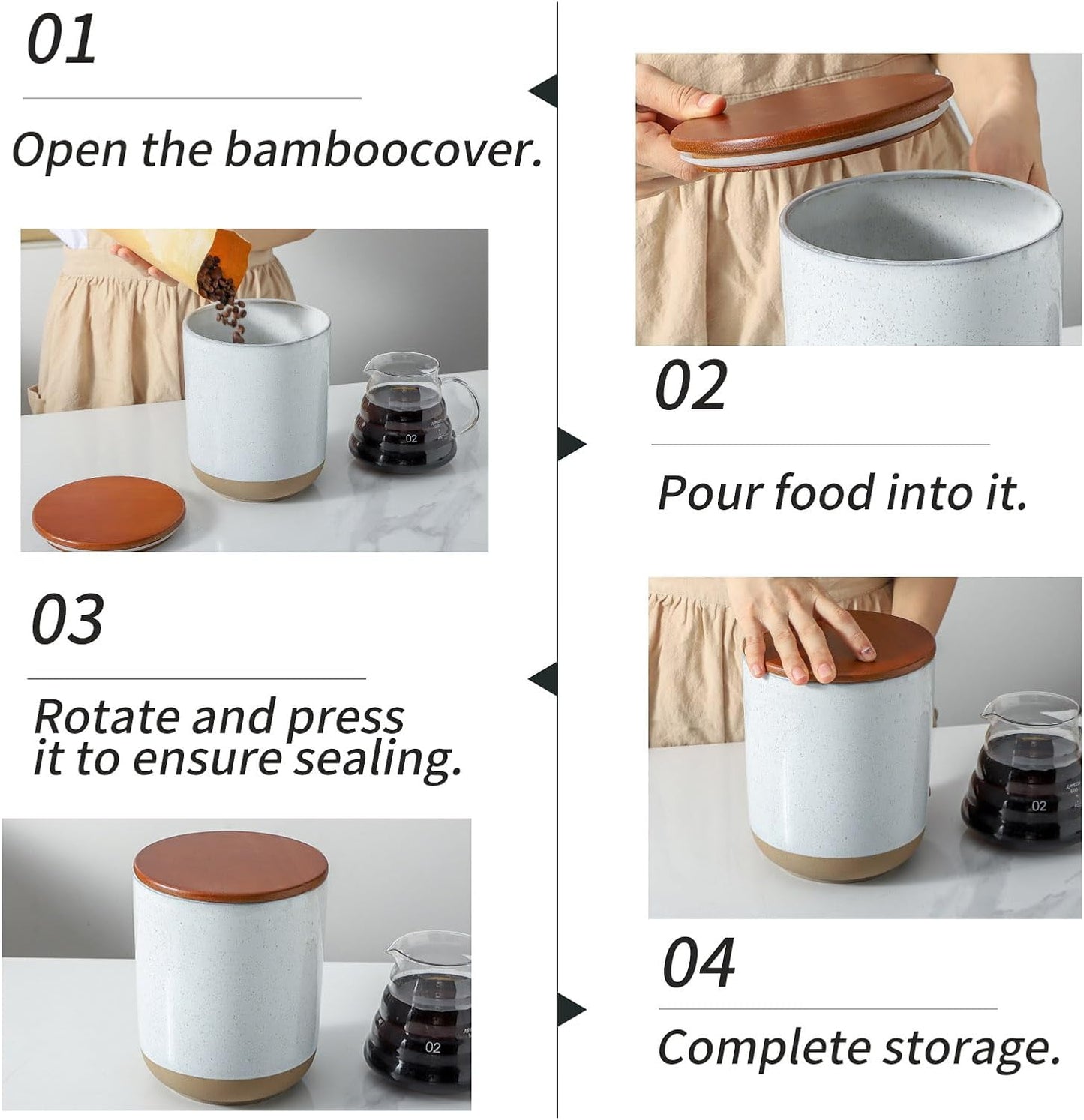 Hasense Ceramic Canister with Airtight Lid for Kitchen Counter, 80 Ounce Large Ceramic Food Storage Jar with Seal Ring for Serving Flour, Grain, Cereal, Pasta, Coffee, Sugar and Tea, Greyish White