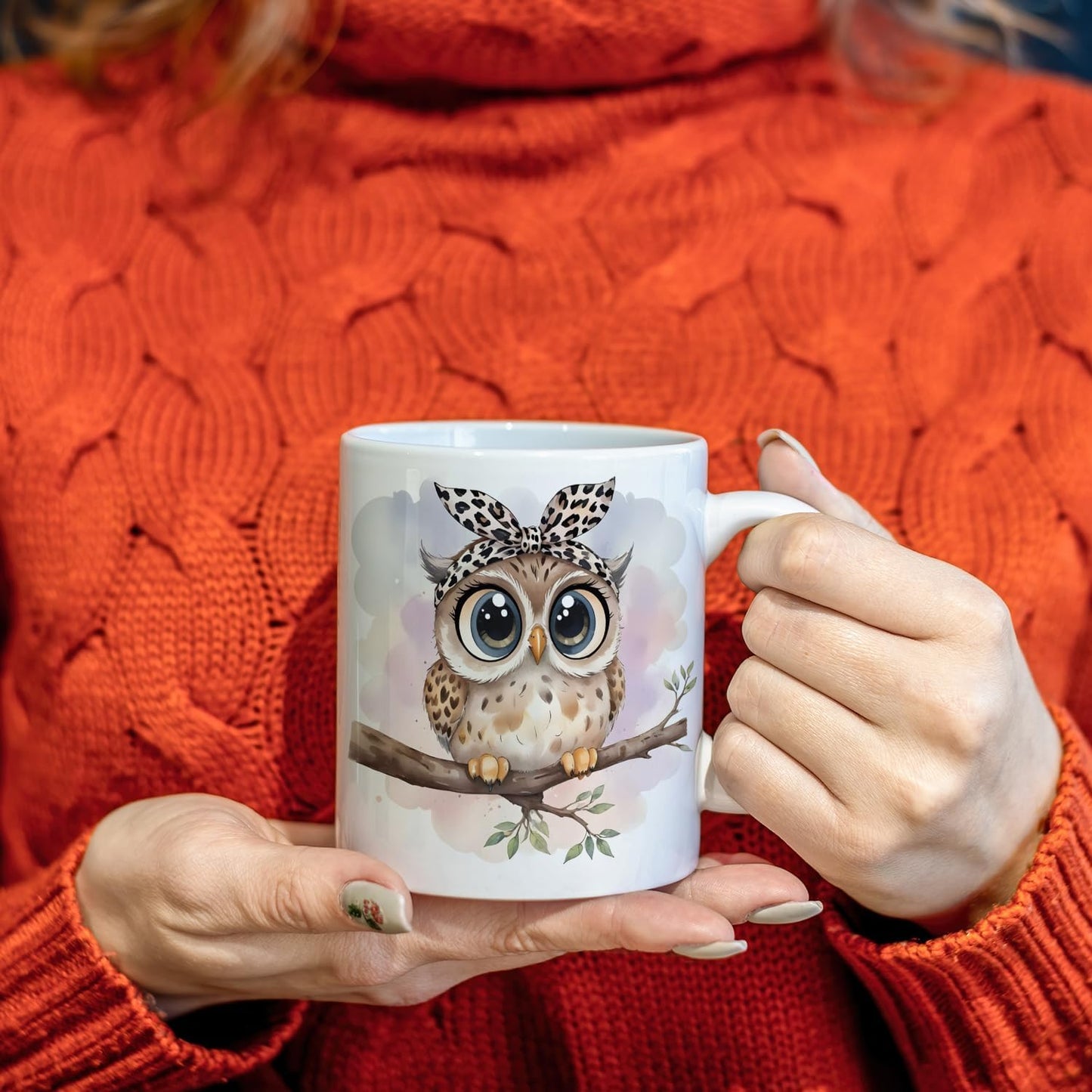 JINYO Coquette Leopard Bow Owl Mug, Cute Owl Coffee Cup, Gifts for Owls Lovers Women, Cute Wild Animal Ceramic Coffee Tea Mug 11 oz