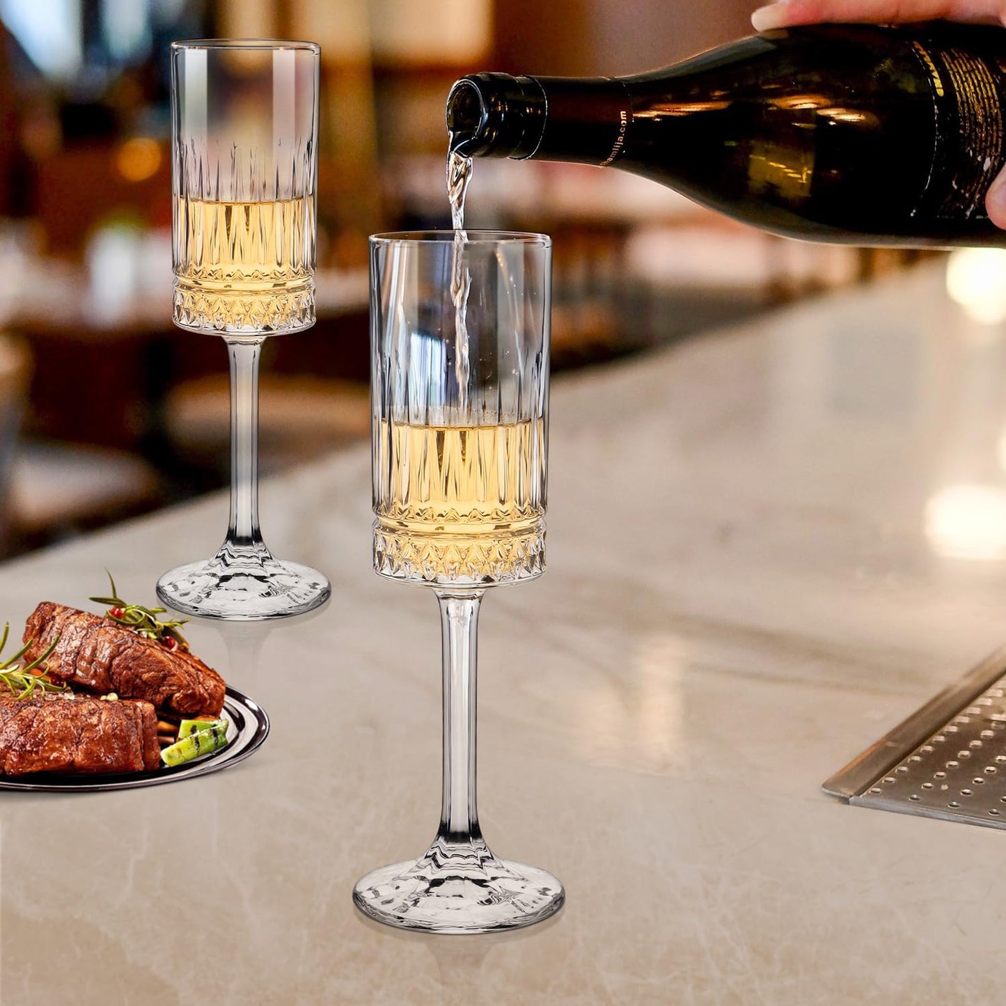 Champagne Flutes Set of 6, 7oz Square Champagne Glasses, Lead-Free Crystal Champagne Flute Glass, Unique Gift for Birthday, Wedding, Anniversary