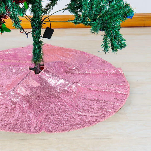 Partisout 48in Fuchsia Pink Sequin Tree Skirt Glitter Colorful Christmas Skirts for Halloween Holiday Celebration Supplies