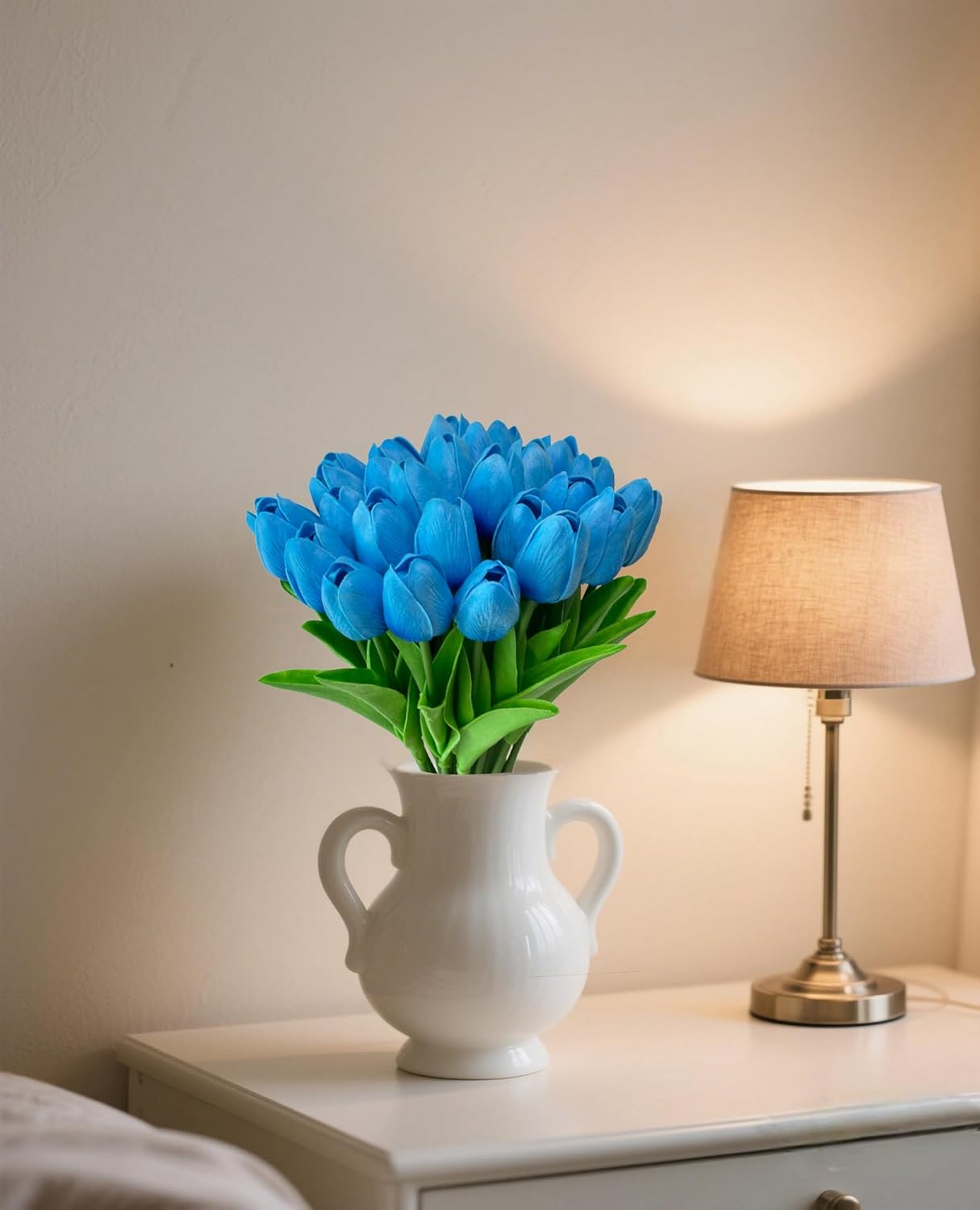 Fake Flowers Tulips Artificial PU Flower 15 Stems Real Touch Faux Tulips Flowers Mother's Day Easter Valentine’S Day Gifts in Home Kitchen Wedding Dining Table Decorations