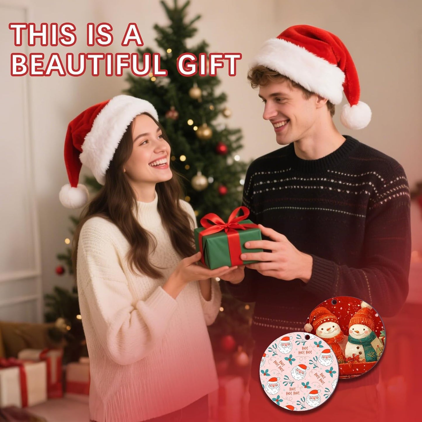 50 PCS Sublimation Ornament Blanks Double Sided MDF Sublimation Christmas Ornaments Blanks Bulk for Christmas Tree Decor Halloween Day DIY Crafts with Red Ribbon 2.75 inch