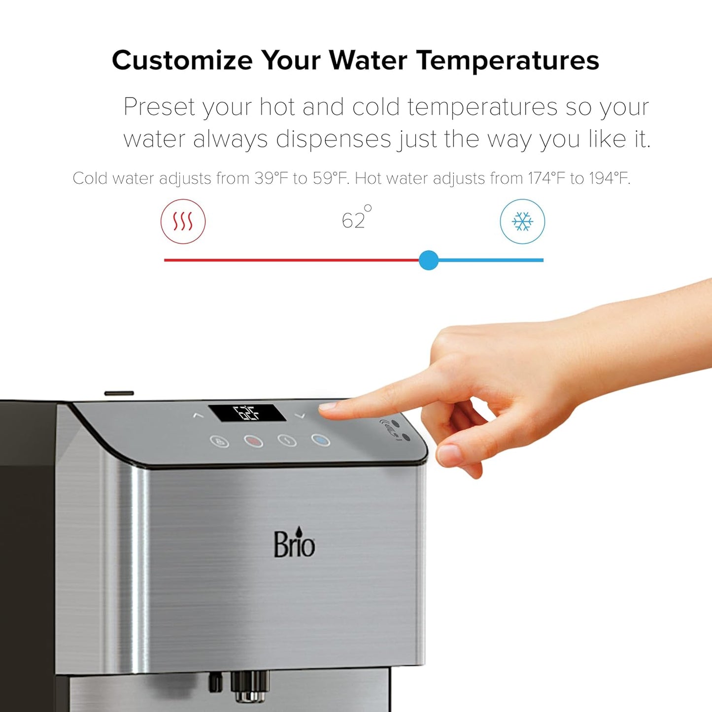 Brio 700 Series Moderna 3-Stage Filter Reduces PFAS & MicroplasticsTouch-Less Countertop Bottle-Less POU Tri-Temperature Digital Water Cooler Dispenser