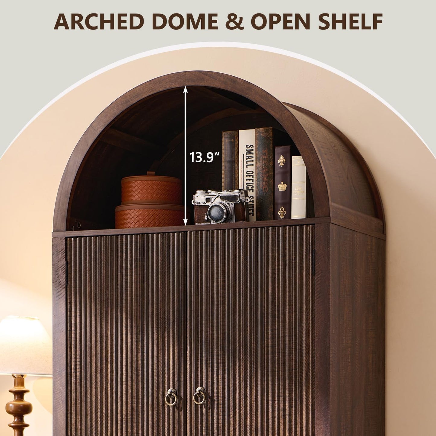 71" Tall Arched Bathroom Storage Cabinet, Modern Fluted Storage Cabinet w/Doors, 3 Adjustable Shelves, 6 Door Shelves, Wood Freestanding Cabinet for Bathroom, Entryway, Hallway, Brown