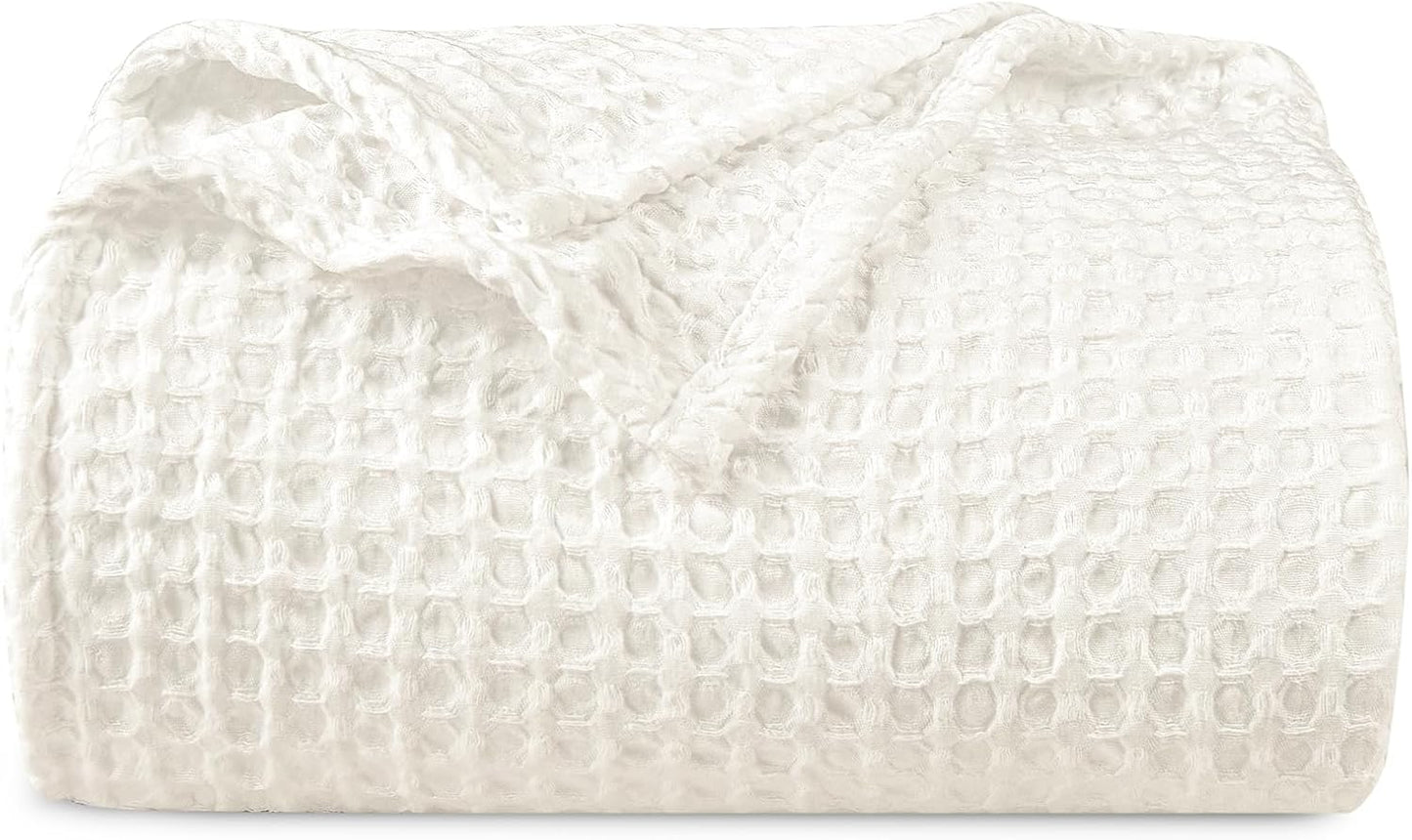 PHF Ultra Soft Waffle Weave Blanket Twin Size 66"x 90"- Washed Lightweight Breathable Cozy Woven Blanket for Bed - Aesthetic Decor for Couch Bedding Sofa Home Car - Coconut White
