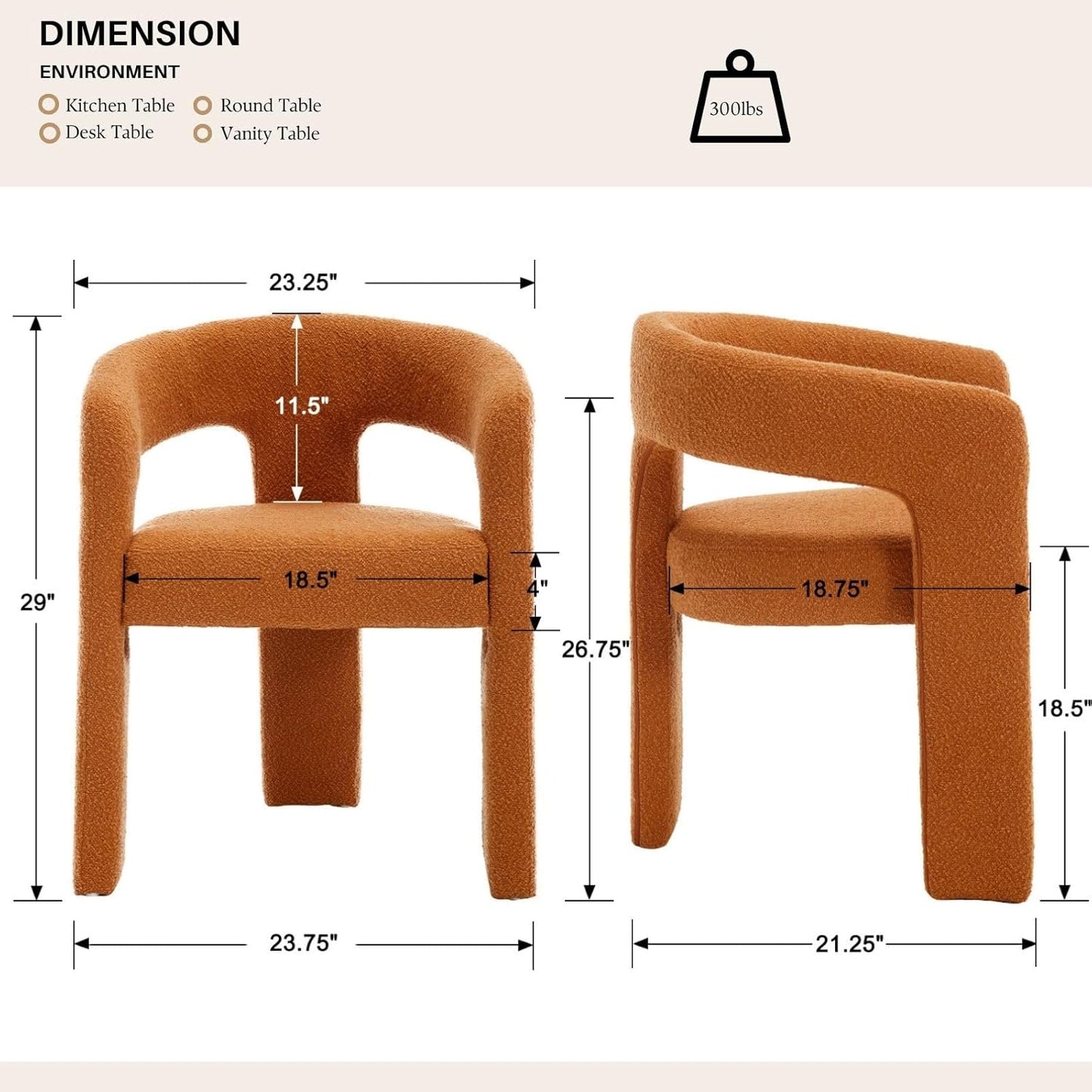 Orange Sherpa Dining Chairs Set of 4, Modern Barrel Dining Room Chairs Upholstered Faux Fur Accent Chair with Arms and Round Back for Living Room Kitchen Armchair No Assembly Needed