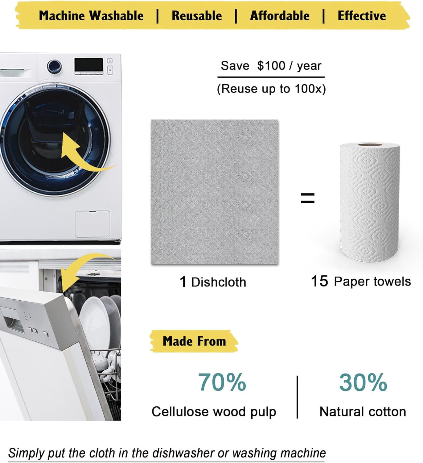 Swedish Dishcloths for Kitchen | 10 Pack Absorbent Cellulose Sponge Cloths Washable | Non-Scratch Reusable Paper Towels Quick Drying Cleaning Rag - Grey