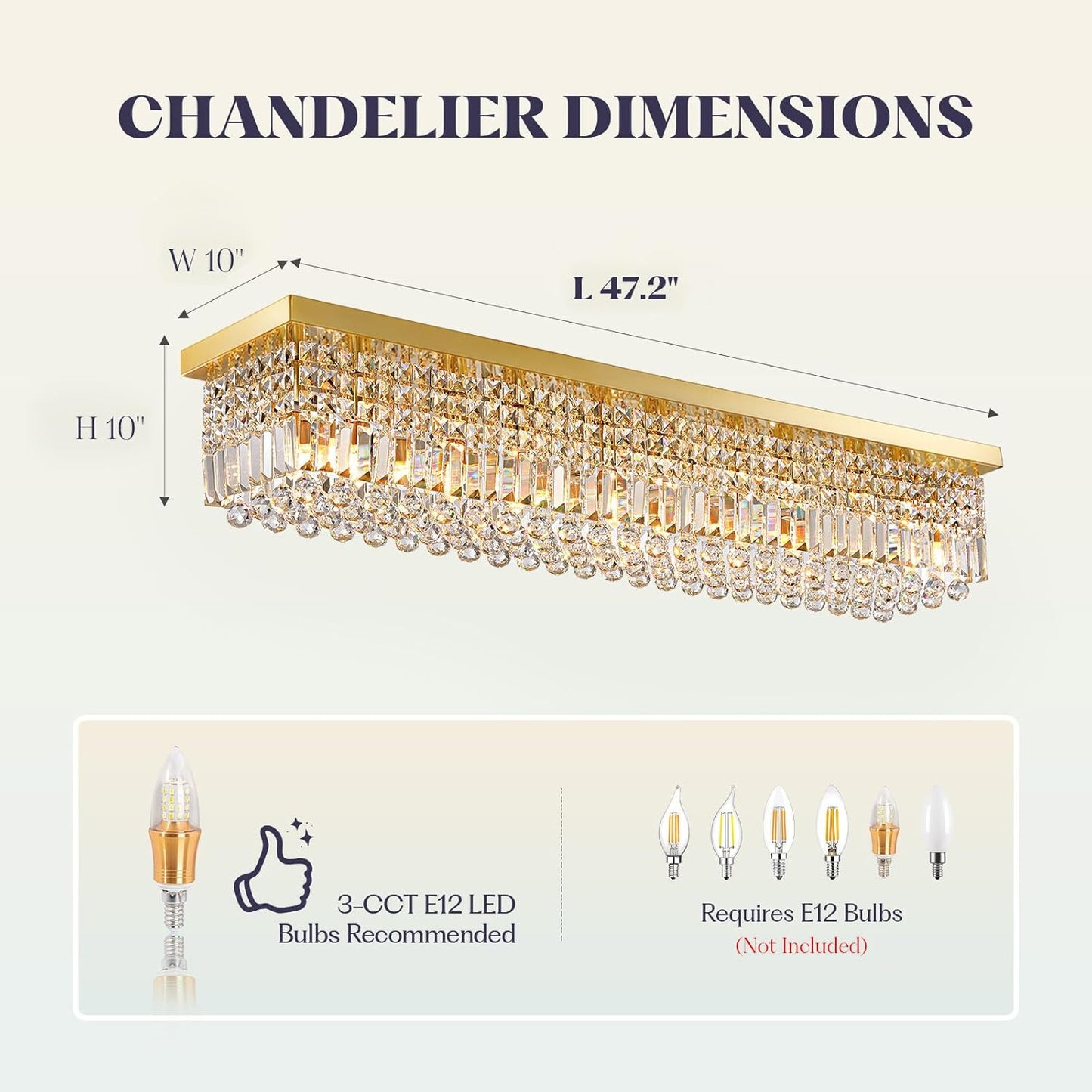 10 Lights Gold Flush Mount Rectangle Chandelier, Modern K9 Crystal Chandeliers Light Fixture Rectangular Raindrop Chandelier Pendant Island Light for Living Dining Room Kitchen Bar L47 Inch