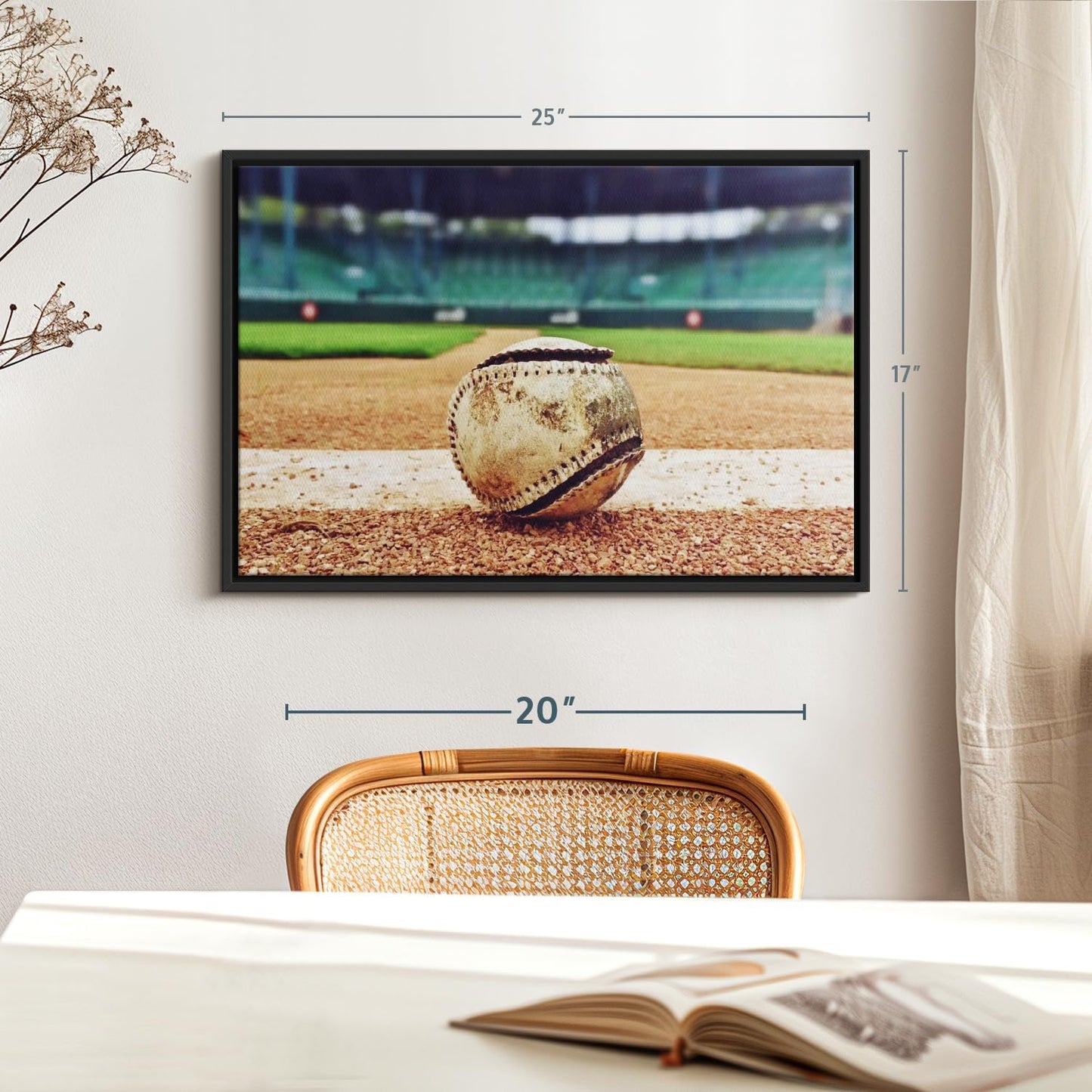 ElephantStock Baseball In Stadium Wall Art - Horizontal Framed Canvas - 1-Piece Living Room Wall Decor - Car Photography Canvas Print - Brown and Beige Decor for Wall - 25" X 17"