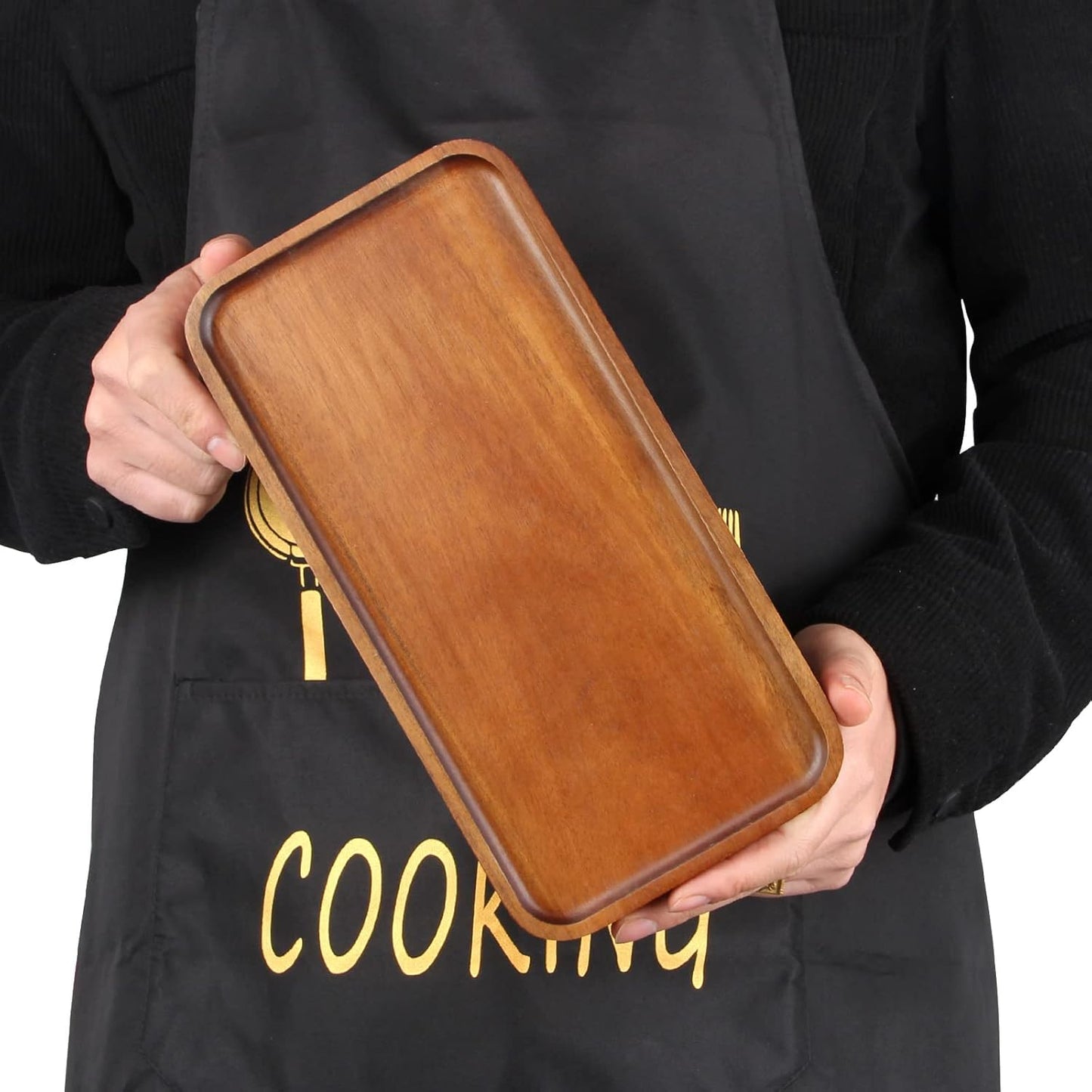 Medium Acacia Wood Serving Trays Long Charcuterie Boards Wood Snack Platter Rectangular Cookie Appetizer Plates Serving Cheese Board Rectangle Kitchen Dinner Platters for Food Dish Cake Dessert Tray