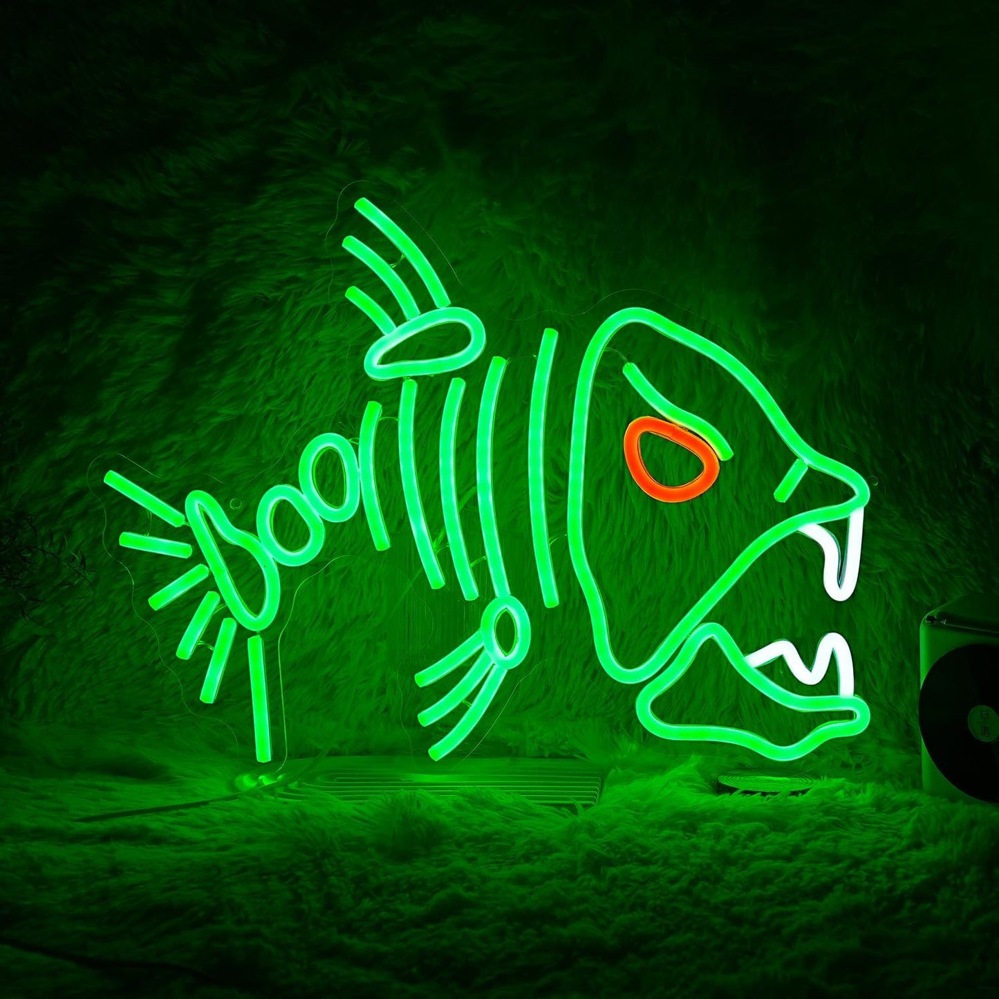 Fish Neon Sign LED Skeleton Fish Neon Light for Wall Decor Dimmable Green Fish Bones Light Up Sign for Living Room Game Room Restaurant Man Cave Art Wall Decoration (16.7 ''*12.8 '')