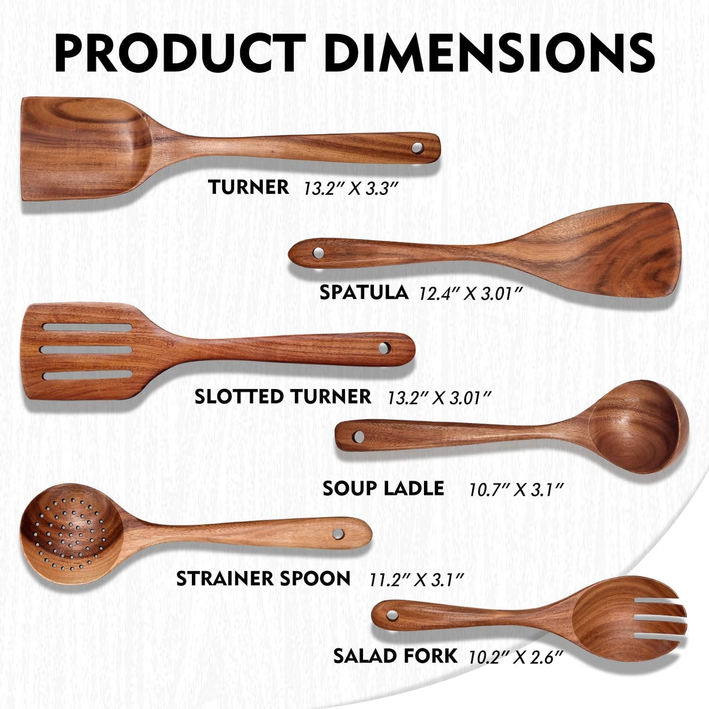 Wooden Spoons for Cooking 6 Piece, Natural Teak Kitchen Utensils Spatula, Smooth Finish Wooden Cooking Utensils Spoons, Filter Spoon, Salad Fork