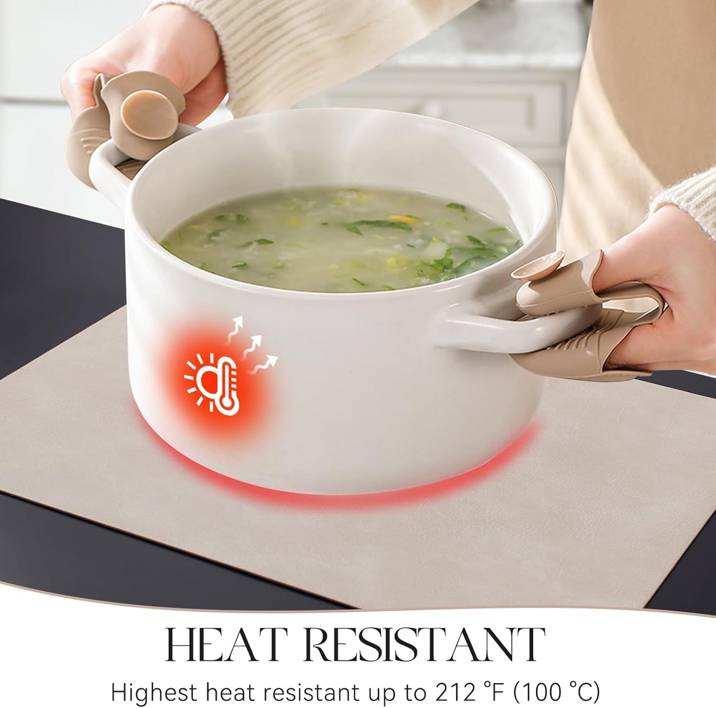 MOSAYT Vinyl Placemats Set of 8-12 X 17 Inch - Faux Leather 100% Waterproof Oil-Proof Wipeable PU Place Mats, Heat Resistant Reversible Table Mats for Kitchen, Dining, Outdoor (Beige)