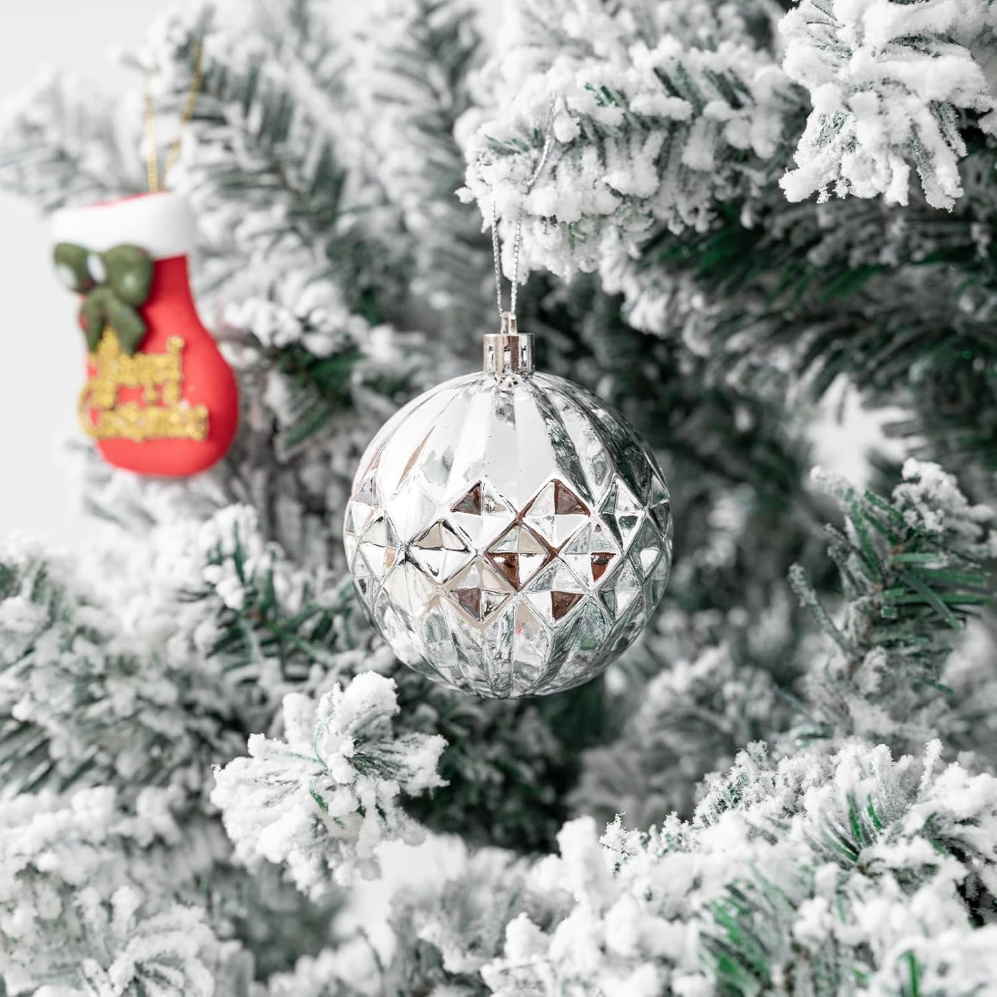 16Pcs Christmas Ball Ornaments Set, 3.15" Shatterproof Christmas Ornaments, Luxury Glitter Hanging Ornaments for Xmas Tree, Xmas Holiday, Party, Wedding (Silver)