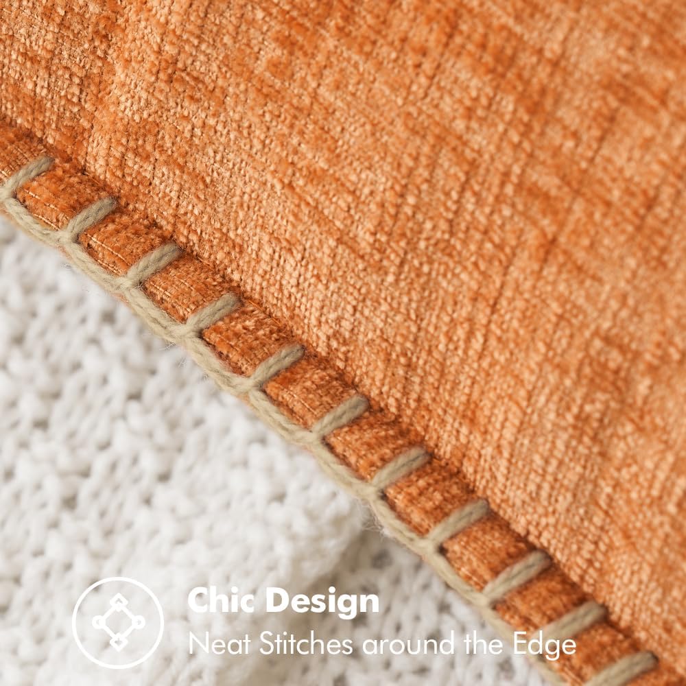 MIULEE Pack of 2 Fall Couch Throw Pillow Covers 18x18 Inch Orange Farmhouse Decorative Pillow Covers with Stitched Edge Soft Chenille Solid Dyed Pillow Covers for Sofa Bed Living Room