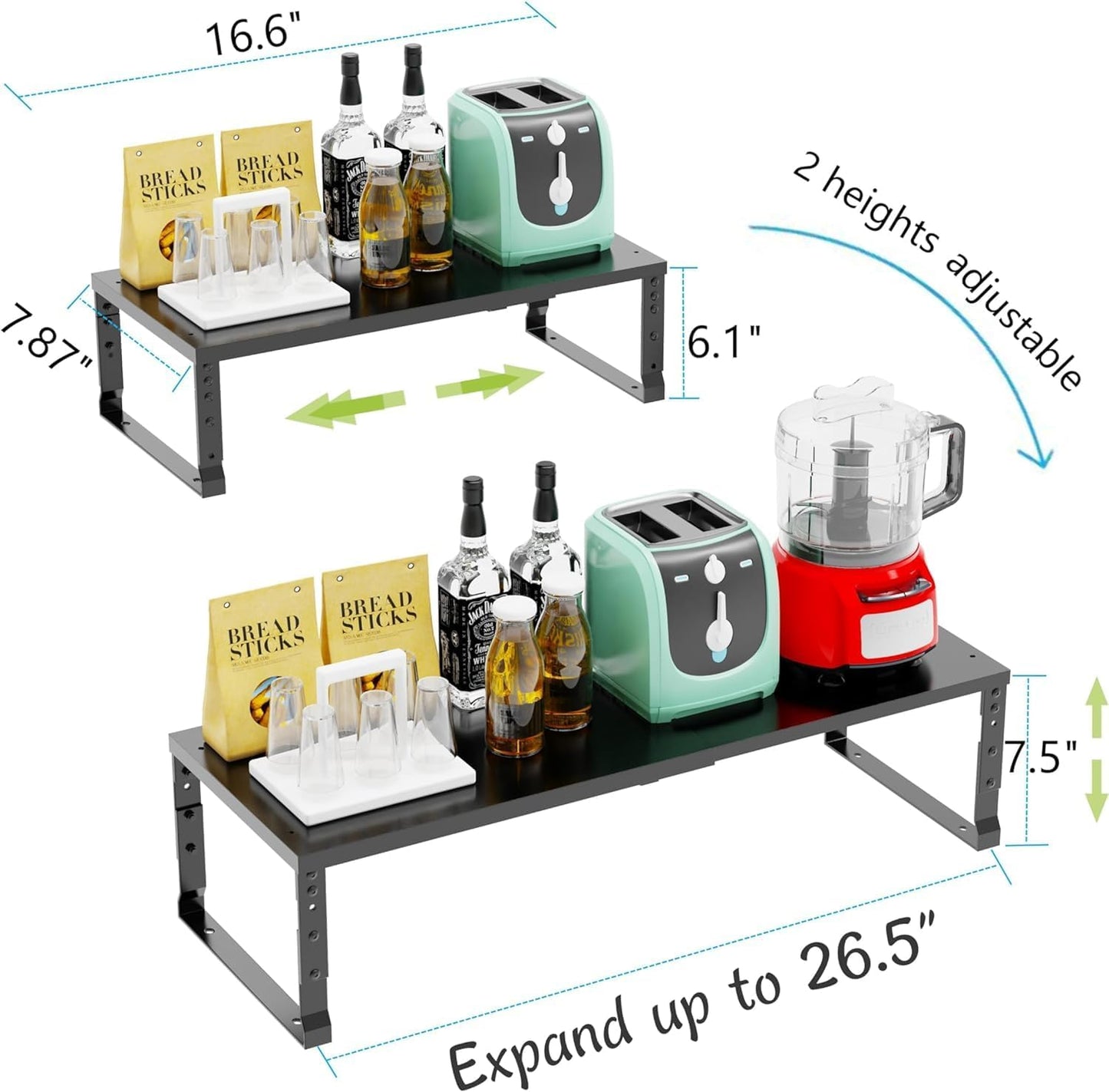 Expandable,Stackable Spice Rack,Seasoning Organizer and Storage,Spices Jar Racks for Cabinet,Countertop, Metal Pantry, Cupboard,Laundry Storages,Heavy Duty(1 Pack/Medium/Black)