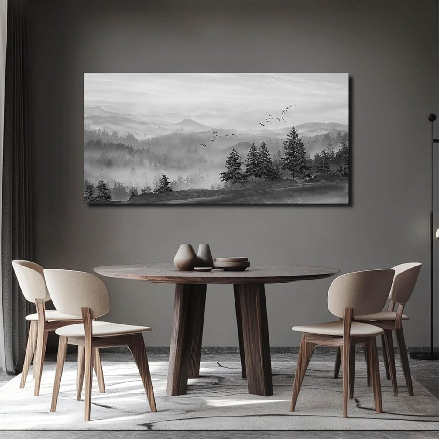 SOUGUAN Grey Pictures Wall Decor Forest Artwork Mountain Canvas Painting Landscape Wall Art Prints for Living Room Bedroom Home Hanging Decor 24x48 Inch