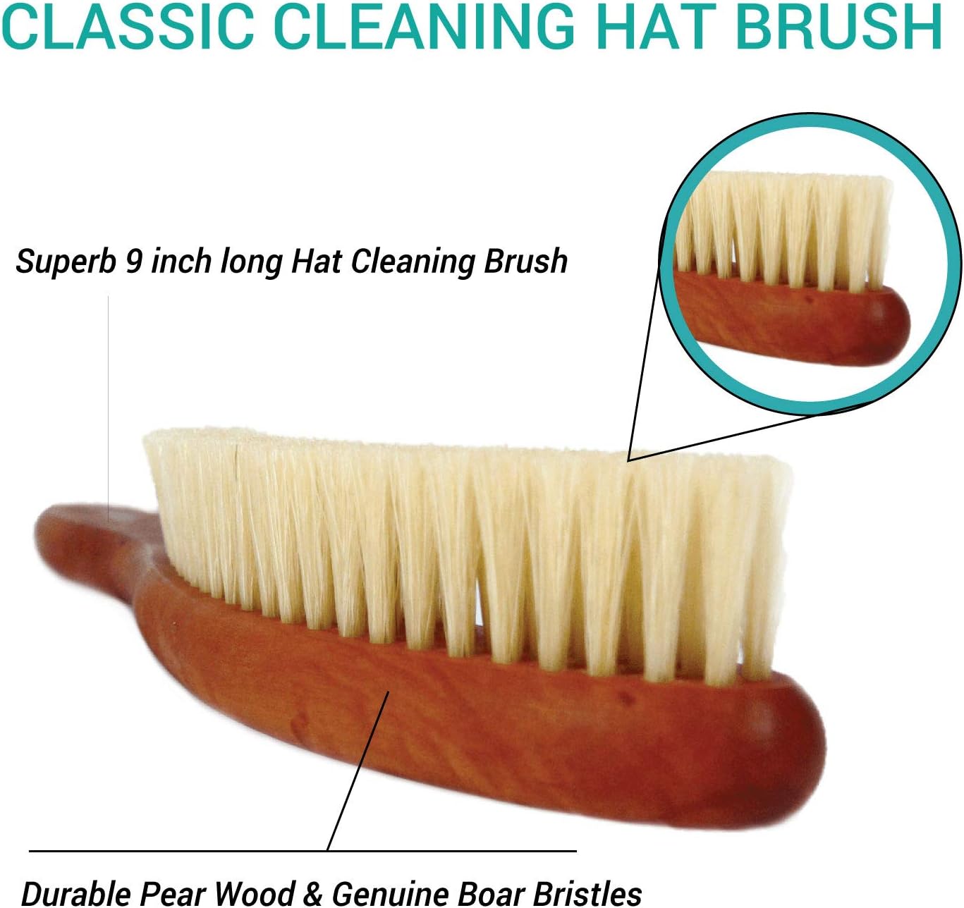 Valentino Garemi Classic Cleaning Hat Brush – Eliminate Dry Stains Dust Rain Spots Sweat Stains Pet Hair – Superb Pear Stained Wood and Genuine Boar Hair – Made in Germany