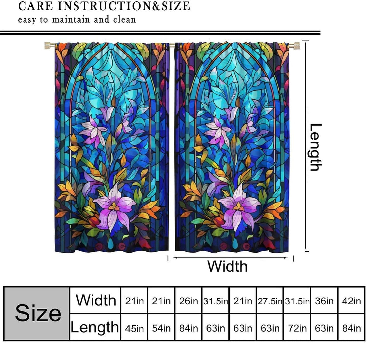 Stained Glass Curtains,Abstract Colorful Floral Geometric Art Home Decor Drapes for Bedroom Living Room Kitchen Window Treatment 2 Panels Set Total Size 42" W X 54" L Inch