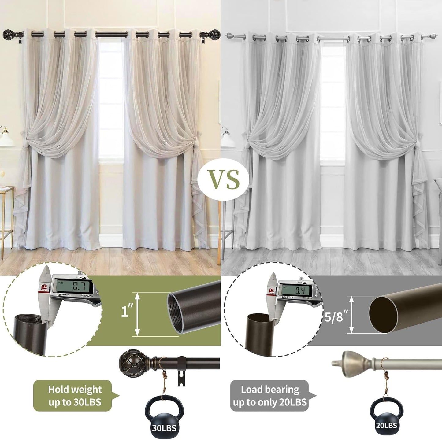 Bronze Farmhouse Curtain Rods for Windows:66-120 Inch Heavy Duty Adjustable Curtain Rod for Bedroom Living Room,Boho Decorative Rustic Drapery Rods with Vintage Coastal Finial,Antique Bronze