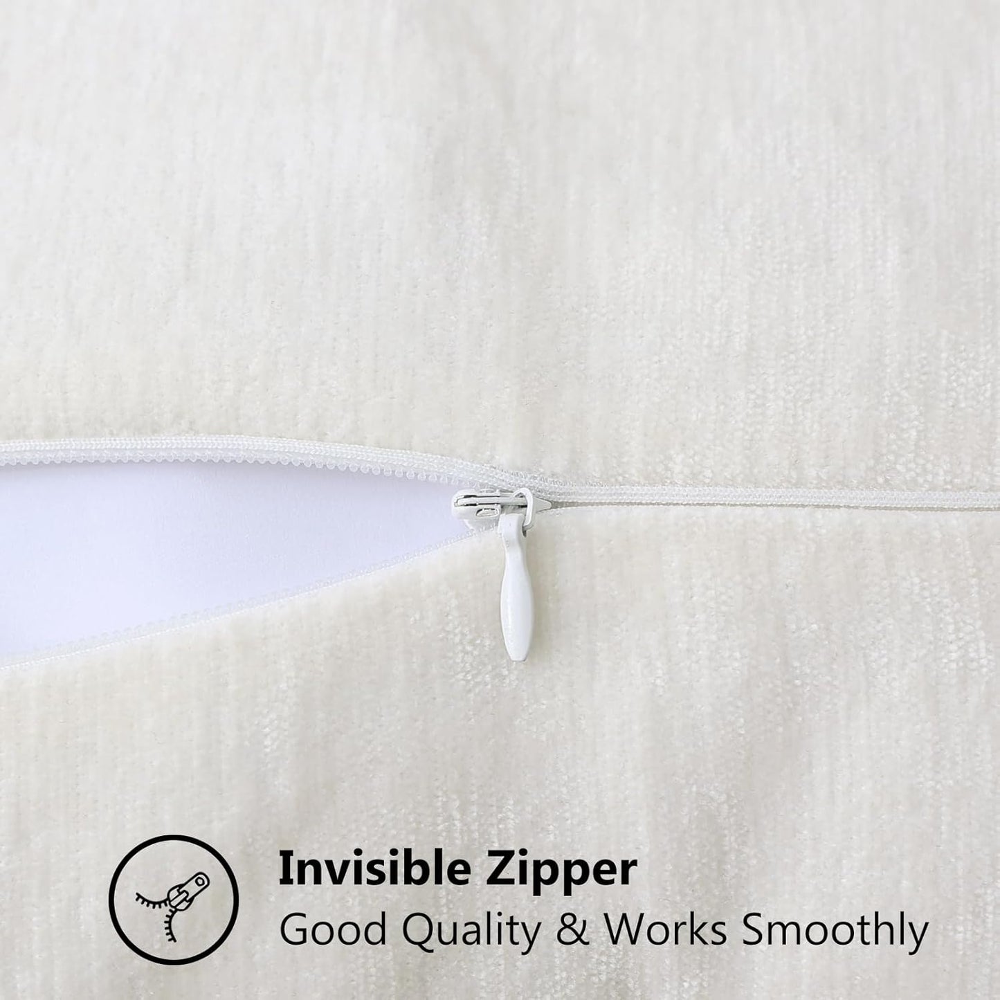 decorUhome Chenille Soft Throw Pillow Covers 24x24 Set of 2, Farmhouse Velvet Neutral Decorative Euro Pillow Covers with Stitched Edge for Couch Sofa Bed Home Decor, Cream White