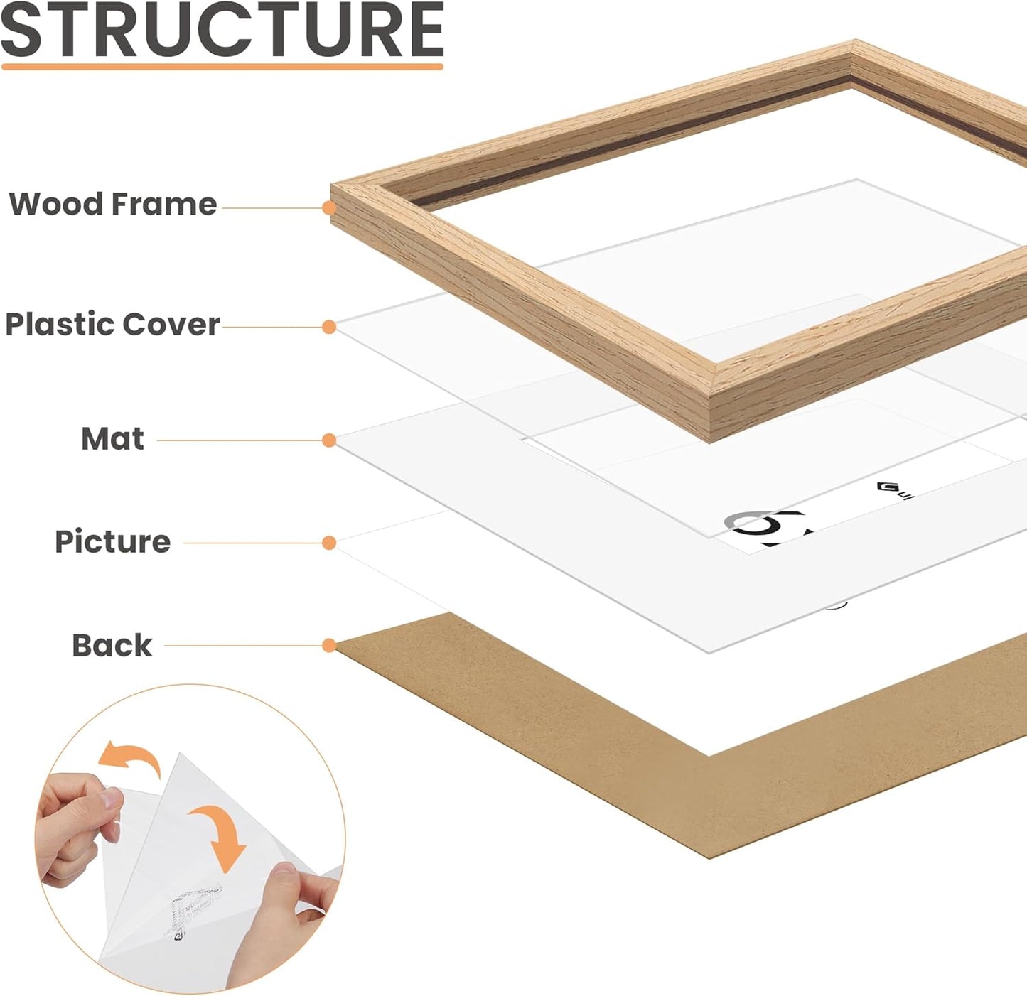 upsimples 6x8 Picture Frame, Natural Solid Wooden Picture Frames, Display 4x6 with Mat or 6 x 8 Without Mat, Wall or Tabletop, 1 Pack, Natural