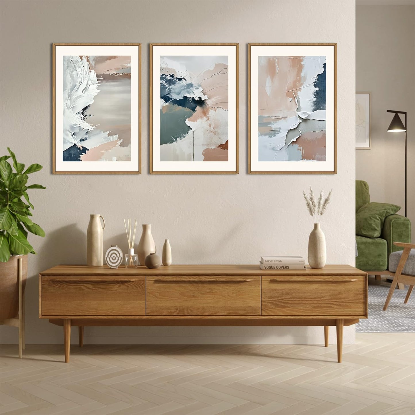 HPNIUB Large Modern Abstract Framed Canvas Wall Art Set, Minimalist Splash ink Blue Pink Pastel Watercolor Wall Decor,Illustration Neutral Art Painting for Living Room,Bedroom,Dining Room,Office -16"x24"x3